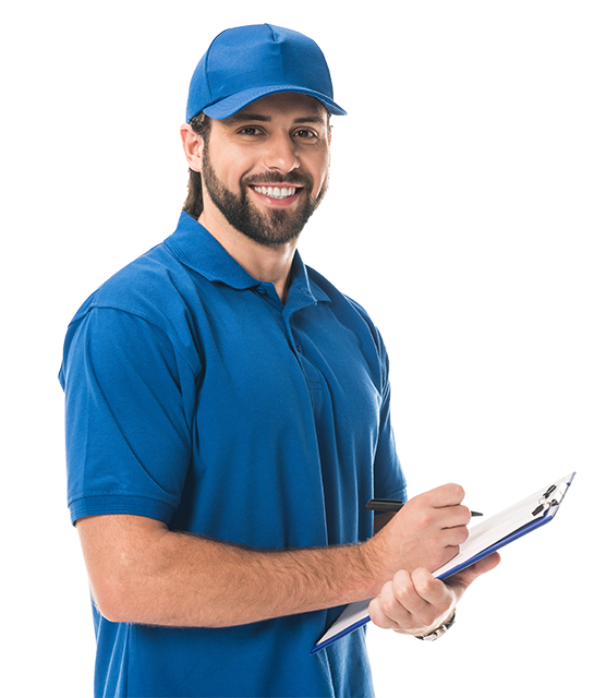Happy Young Delivery Man Writing On Clipboard And 2023 11 27 05 29 28 Utc1